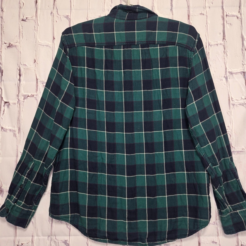 Y2K American Eagle Outfitters Mens Athletic Fit Flannel Shirt Green Navy Plaid L - Picture 3 of 10